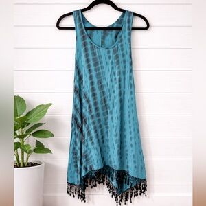 ✨Blue Island Tie Dye Swim Coverup Dress with Fringe Hem